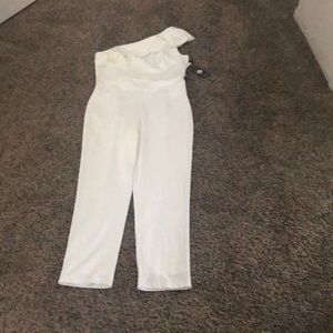 Adrianna Papell White One Shoulder Jumpsuit 12 NWT